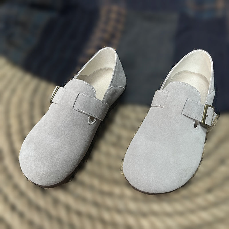 Women Suede Pea Shoes With Buckle Newgew Shoes