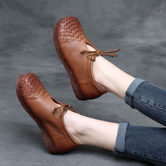 Woven Lace-up Leather Flats Newgew Shoes