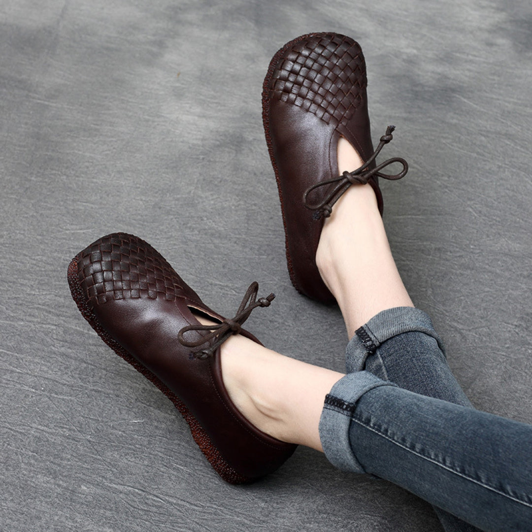 Woven Lace-up Leather Flats Newgew Shoes