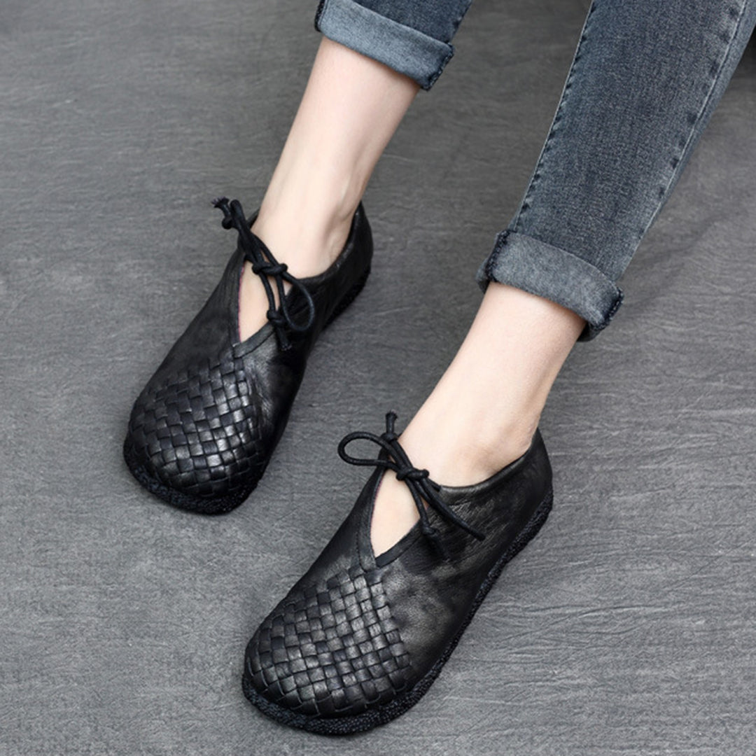 Woven Lace-up Leather Flats Newgew Shoes