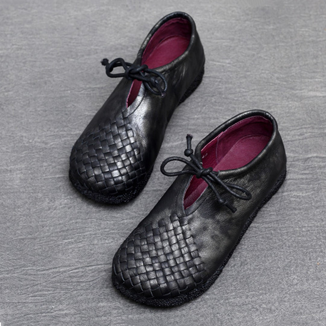 Woven Lace-up Leather Flats Newgew Shoes