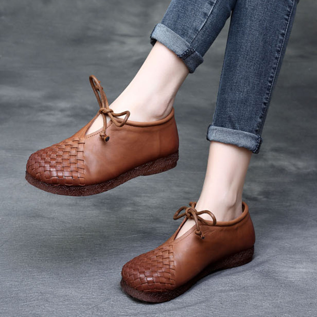 Woven Lace-up Leather Flats Newgew Shoes