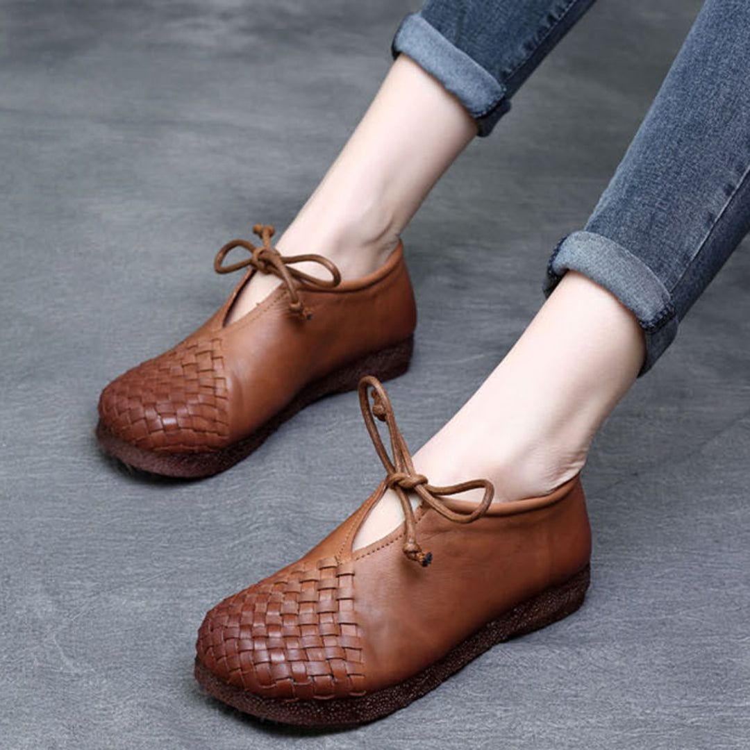 Woven Lace-up Leather Flats Newgew Shoes