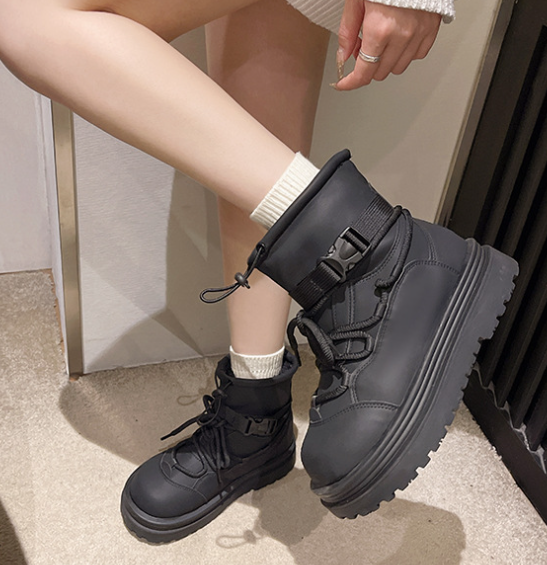 Women Leather Round Head Platform Casual Boots Newgew Shoes