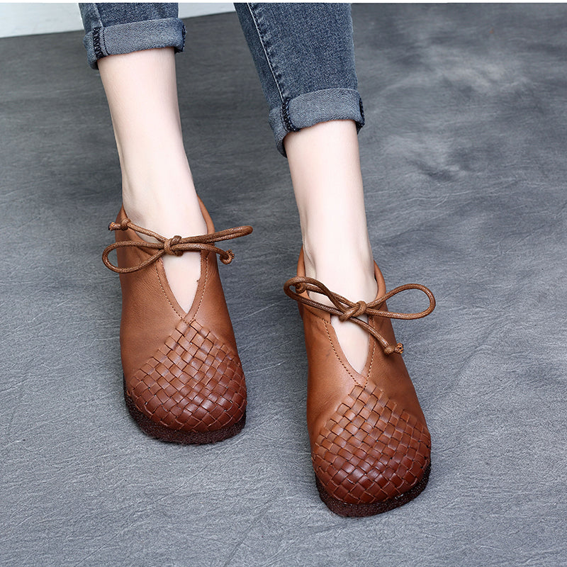 Women Retro Soft Hand-Knitted Leather Casual Shoes Newgew Shoes