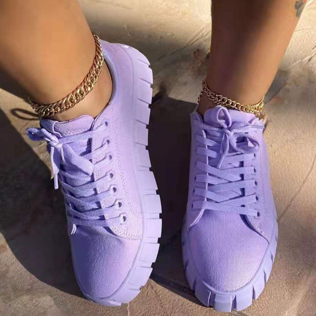 Casual Style Lace Up Ridged Trimmed Platform Sneakers - Purple NewGew