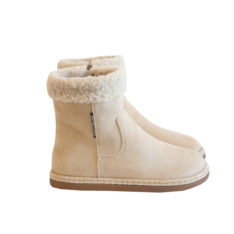 Women Retro Suede Fleece Flat Snow Boots Newgew Shoes