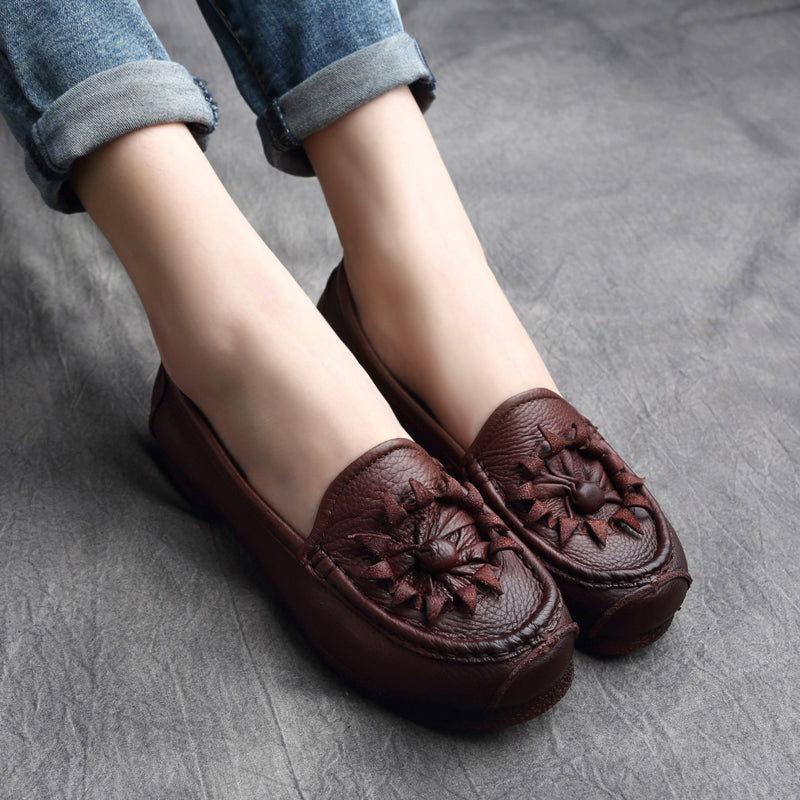 Women Retro Leather Handcraft Soft Casual Flats Newgew Shoes