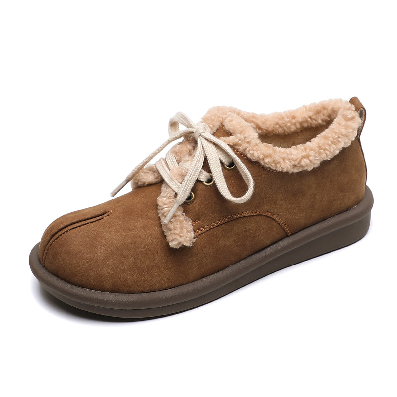 Women Retro Leather Furred Flat Casual Shoes Newgew Shoes
