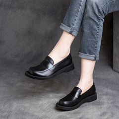 Women Cowhide Retro Patchwork Loafers Newgew Shoes