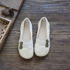 Women Retro Flower Hollow Cotton Linen Flats Newgew Shoes