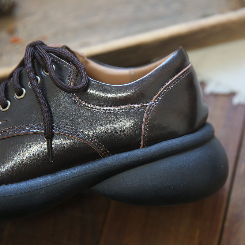 Women Retro Solid Glossy Leather Casual Shoes Newgew Shoes