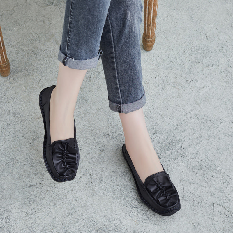 Women Retro Soft Leather Lug Sole Loafers Newgew Shoes