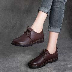 Women Retro Solid Cowhide Leather Soft Shoes Newgew Shoes