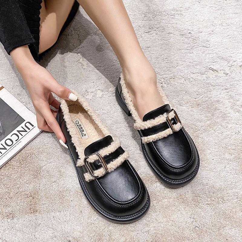 Women Retro Warm Furred Casual Loafers Newgew Shoes