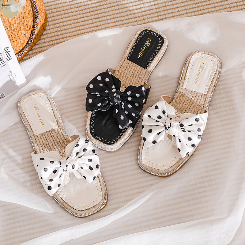 Women Fashion Dots Bowknot Casual Summer Slides Newgew Shoes