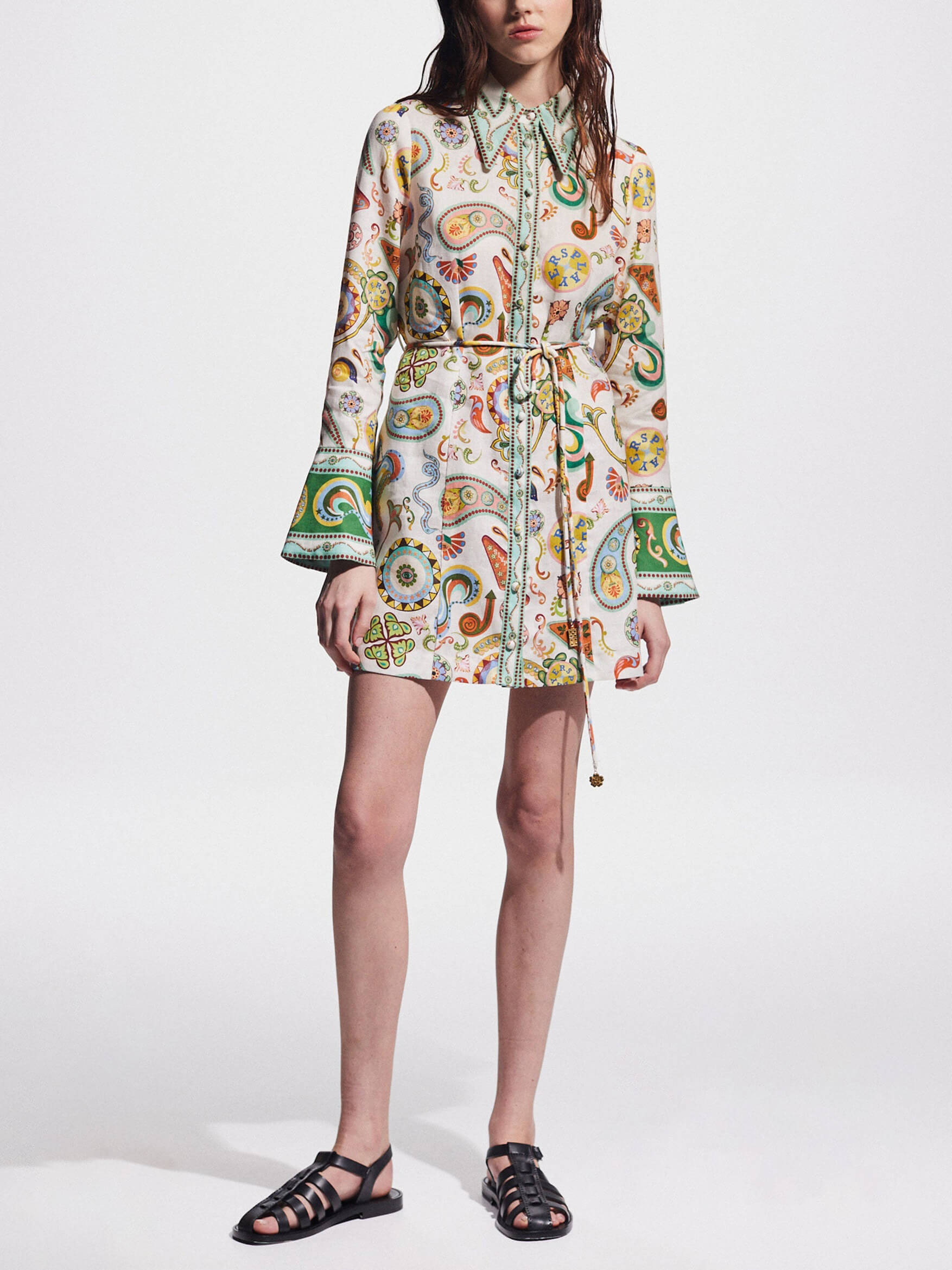Exquisite And Fashionable Printed Trumpet Sleeve Mini Dress Newgew Dresses