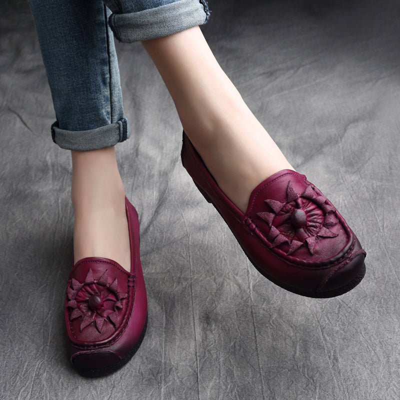 Women Retro Leather Handcraft Soft Casual Flats Newgew Shoes