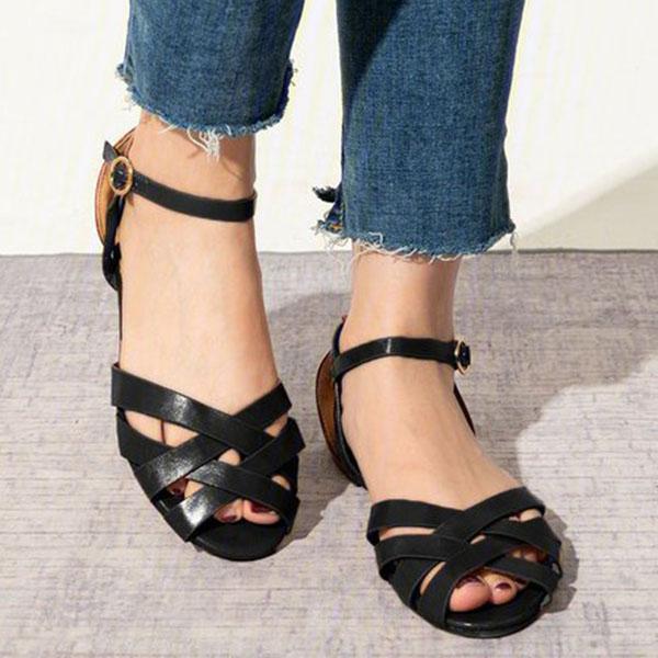 Crossed Strap Flats Adjustable Buckle Sandals NewGew