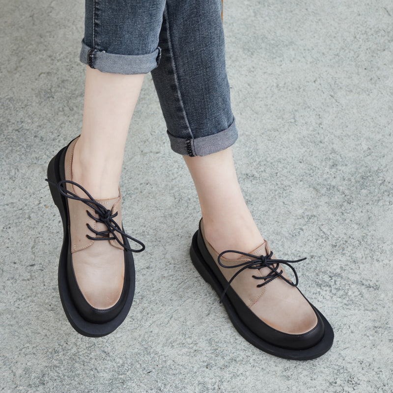 Women Color Matching Leather Casual Shoes Newgew Shoes