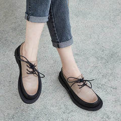 Women Color Matching Leather Casual Shoes Newgew Shoes