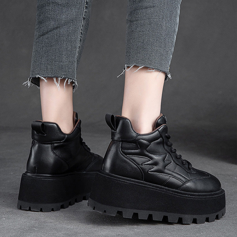 Women Minimalist Cowhide Chunky Platform Casual Shoes Newgew Shoes