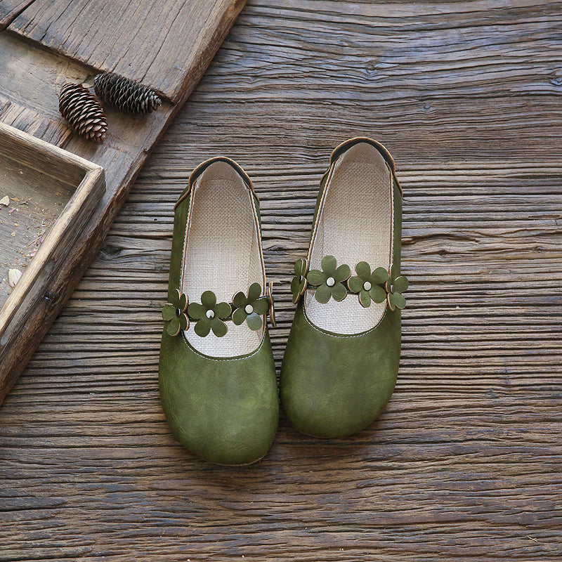 Women Retro Floral Soft Round Head Casual Flats Newgew Shoes