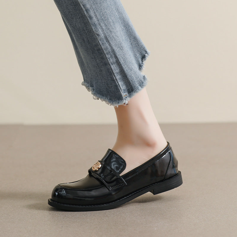 Women Minimalist Glossy Leather Flat Casual Loafers Newgew Shoes