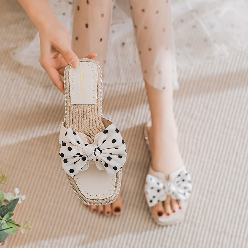 Women Fashion Dots Bowknot Casual Summer Slides Newgew Shoes