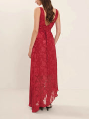 leeveless Lace Backless Jacquard High-Waist Maxi Dress Newgew Dresses