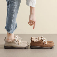Women Retro Leather Furred Flat Casual Shoes Newgew Shoes