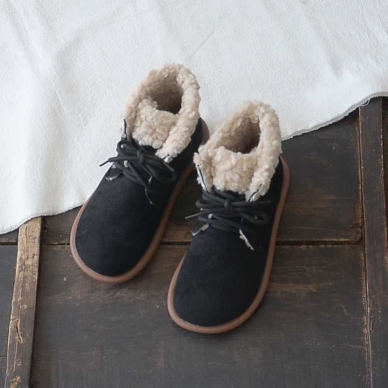 Women Retro Minimalist Suede Flat Snow Boots Newgew Shoes