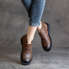 Women Solid Leather Retro Soft Flat Boots Newgew Shoes