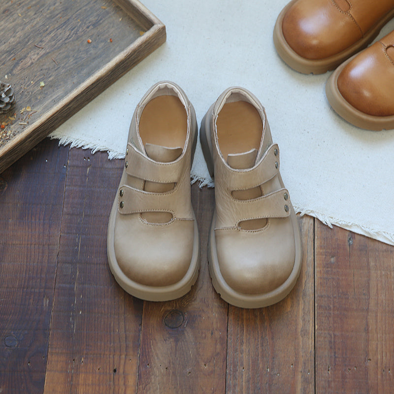 Women Retro Cowhide Leather Casual Shoes Newgew Shoes