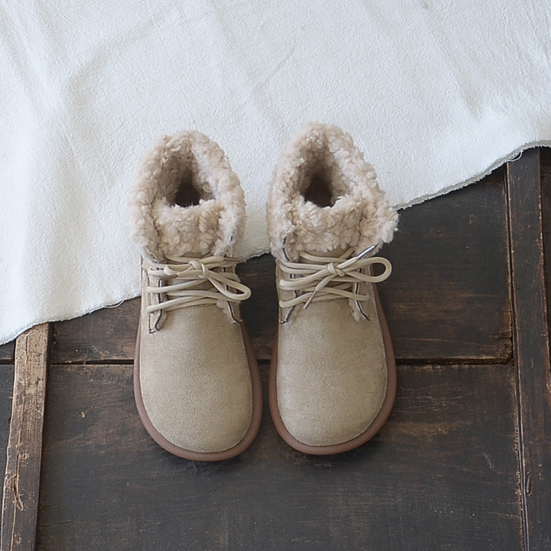 Women Retro Minimalist Suede Flat Snow Boots Newgew Shoes