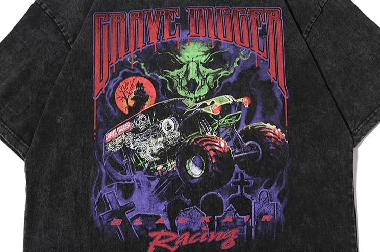 BLACK AIR 'Grave Digger' Washed Cotton Jersey Graphic T-Shirt Newgew