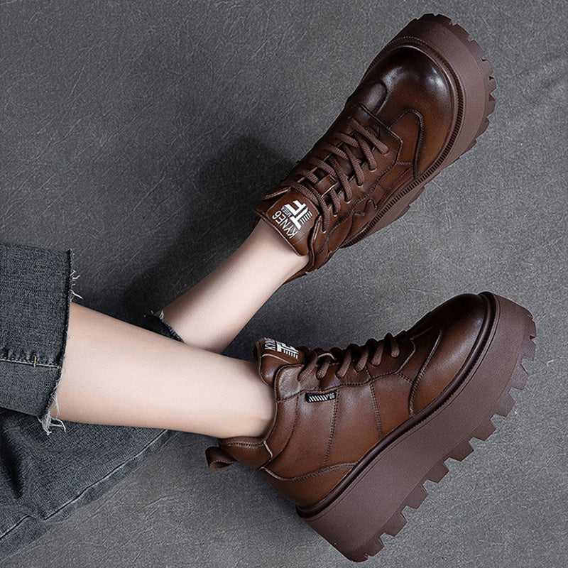 Women Minimalist Cowhide Chunky Platform Casual Shoes Newgew Shoes