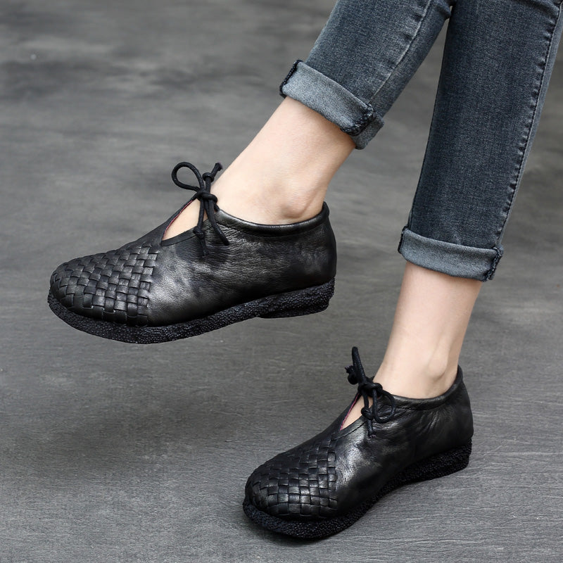 Women Retro Soft Hand-Knitted Leather Casual Shoes Newgew Shoes