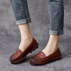 Women Retro Leather Handcraft Lug Sole Loafers Newgew Shoes