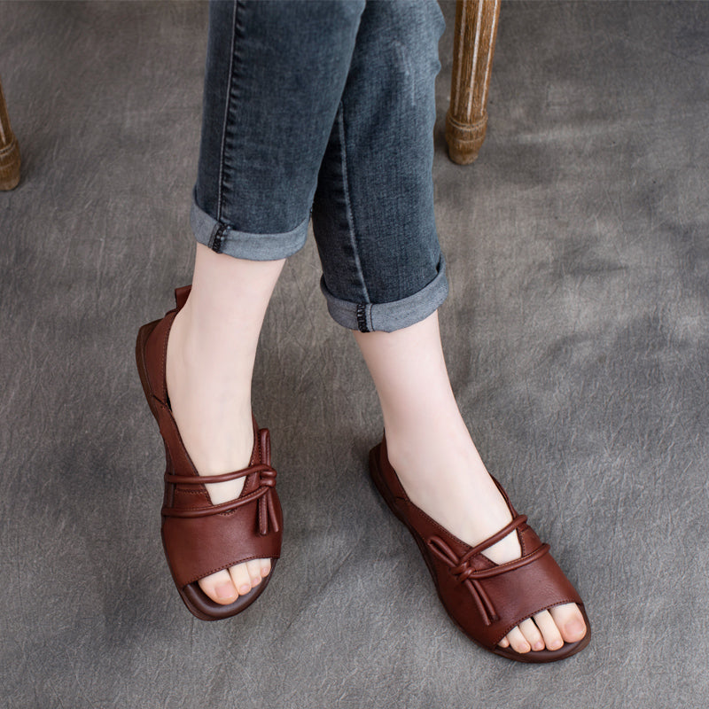 Women Retro Cowhide Flat Casual Sandals Newgew Shoes