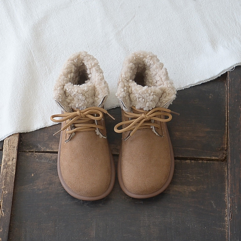 Women Retro Minimalist Suede Flat Snow Boots Newgew Shoes