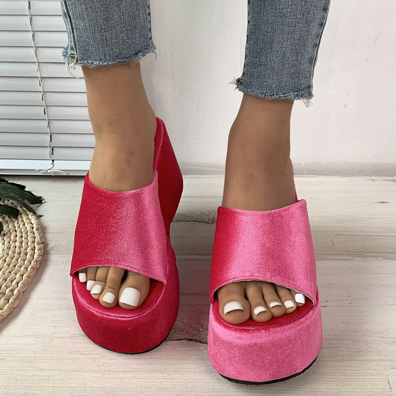 Casual Daily Patchwork Solid Color Round Out Door Wedges Shoes (Heel Height 3.54in) NewGew