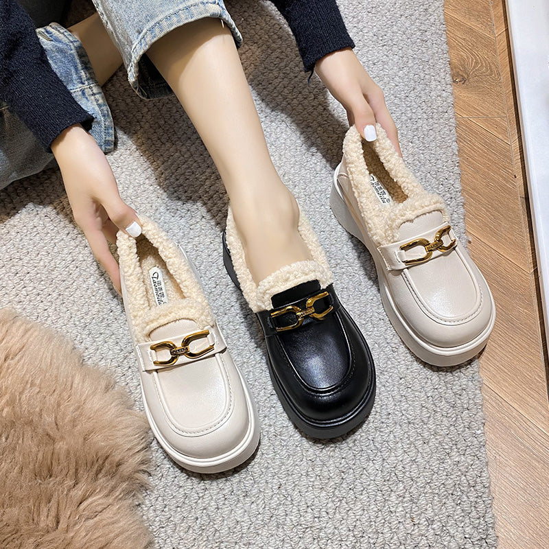 Women Minimalist Furred Thick Soled Winter Loafers Newgew Shoes