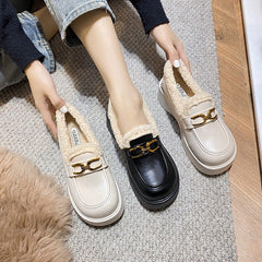 Women Minimalist Retro Furred Thick Soled Loafers Newgew Shoes