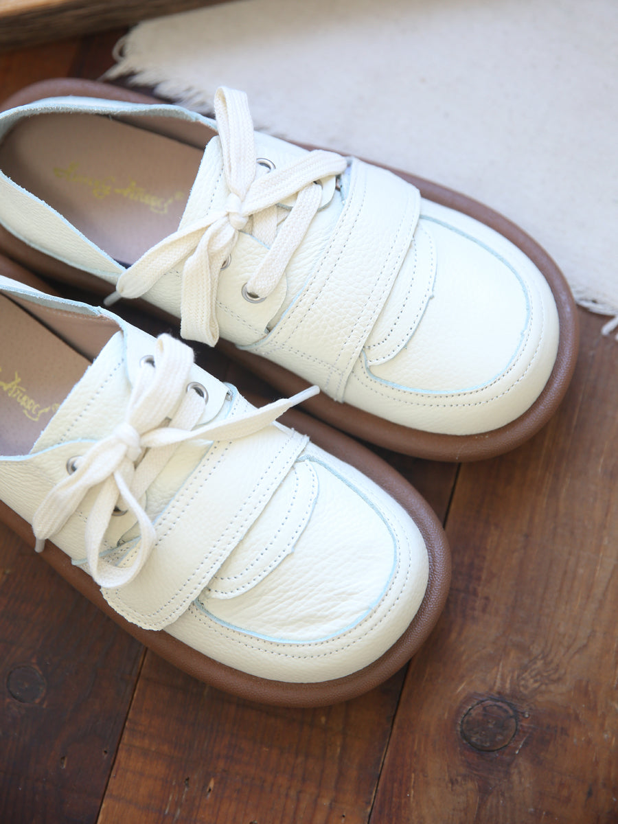 Women Retro Leather Flat Soft Casual Shoes Newgew Shoes