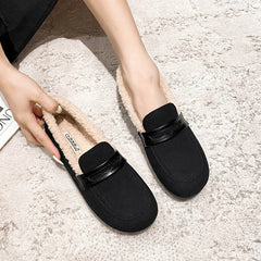 Women Retro Frosted Cowhide Furred Casual Loafers Newgew Shoes