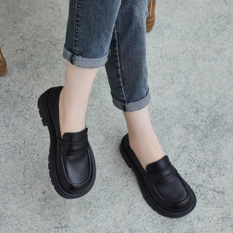 Women Retro Leather Lug Sole Loafers Newgew Shoes