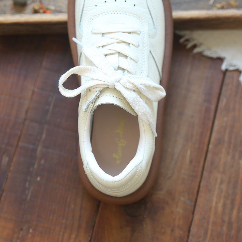 Women Casual Breather Leather Flat Shoes Newgew Shoes