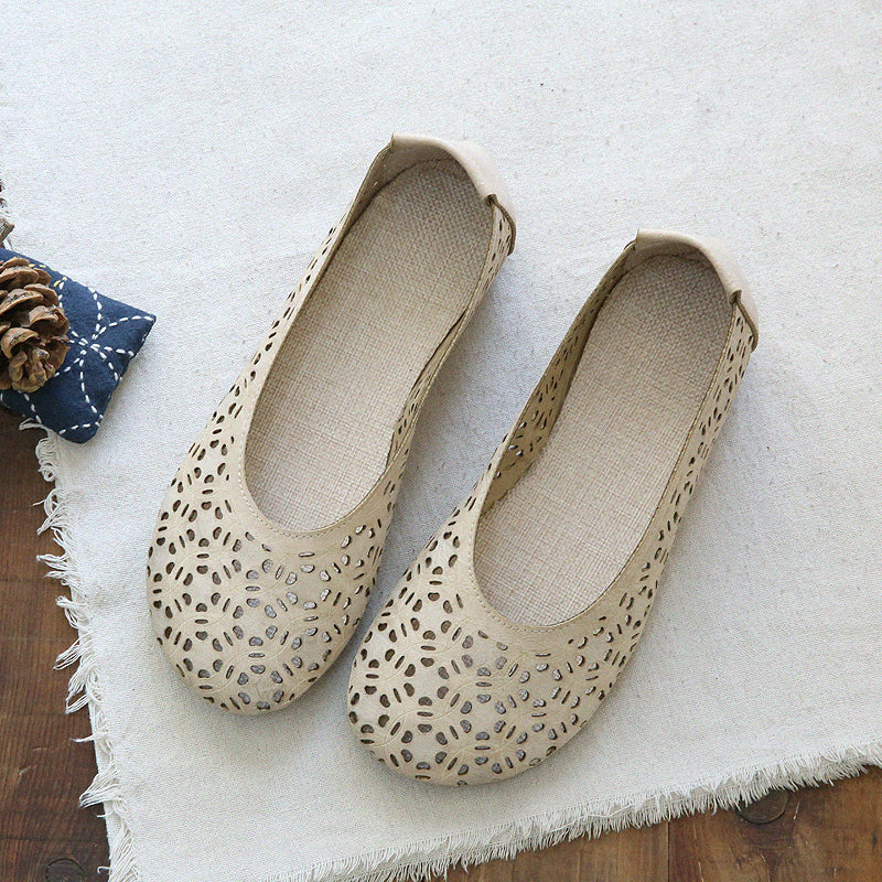 Women Retro Hollow Breathable Soft Summer Flats Newgew Shoes