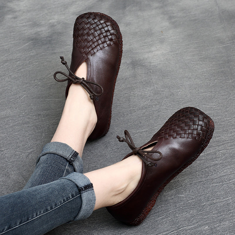 Women Retro Soft Hand-Knitted Leather Casual Shoes Newgew Shoes